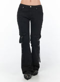 Black Buckle Bootcut Cargo Pants CY513