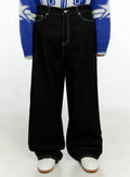 Men's Stitched Detail Baggy Jeans IN506