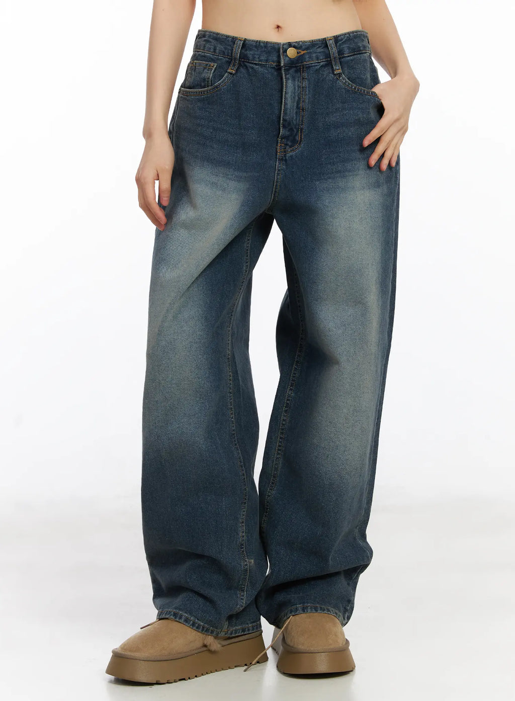 Eliza Fleece-Lined Washed Wide Leg Jeans CD518