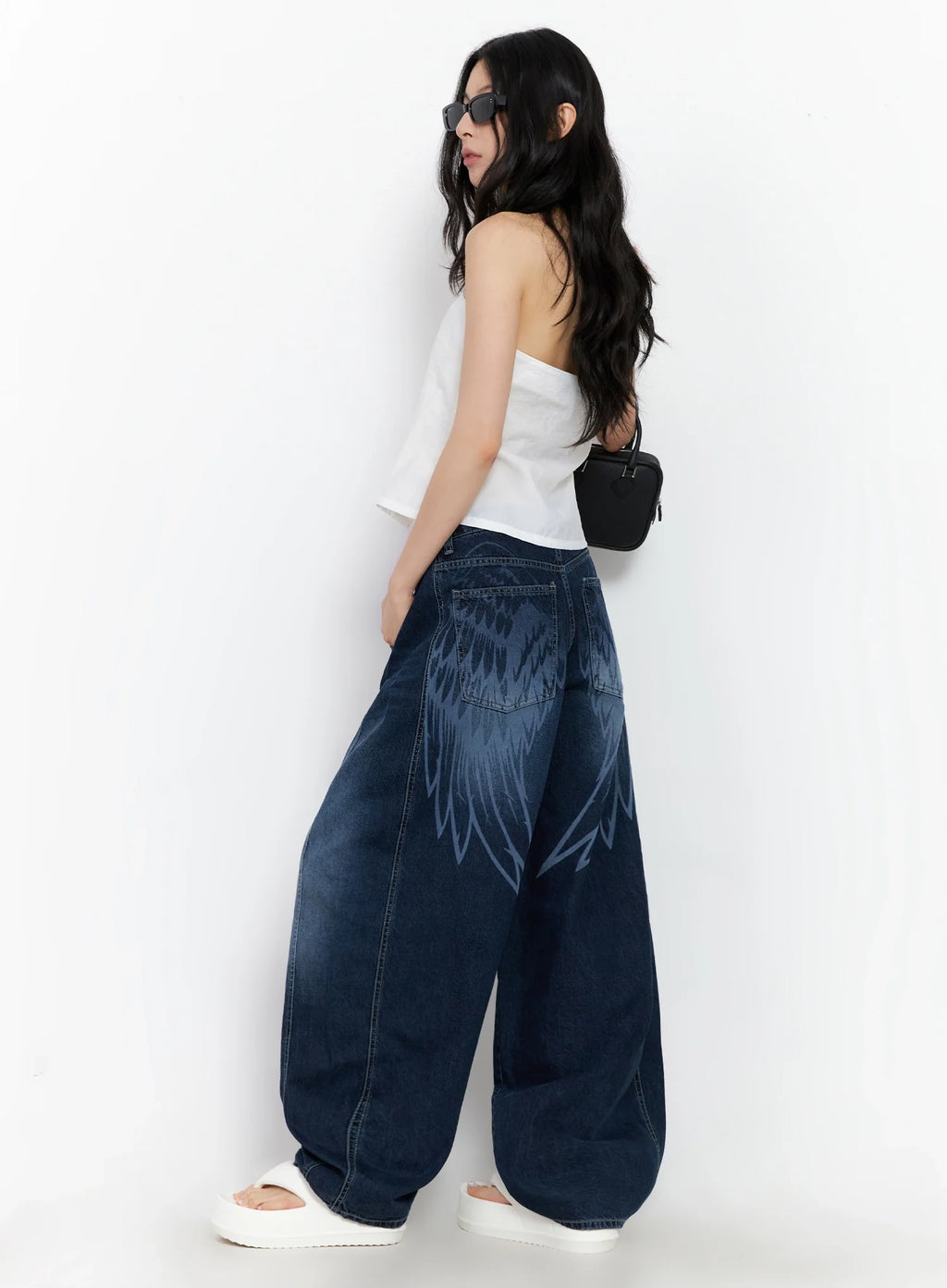 Sohee Angel Wing Print Wide-Leg Jeans IG508