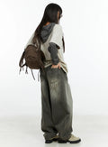 Karter Angel Wing Washed Wide Leg Jeans CF509
