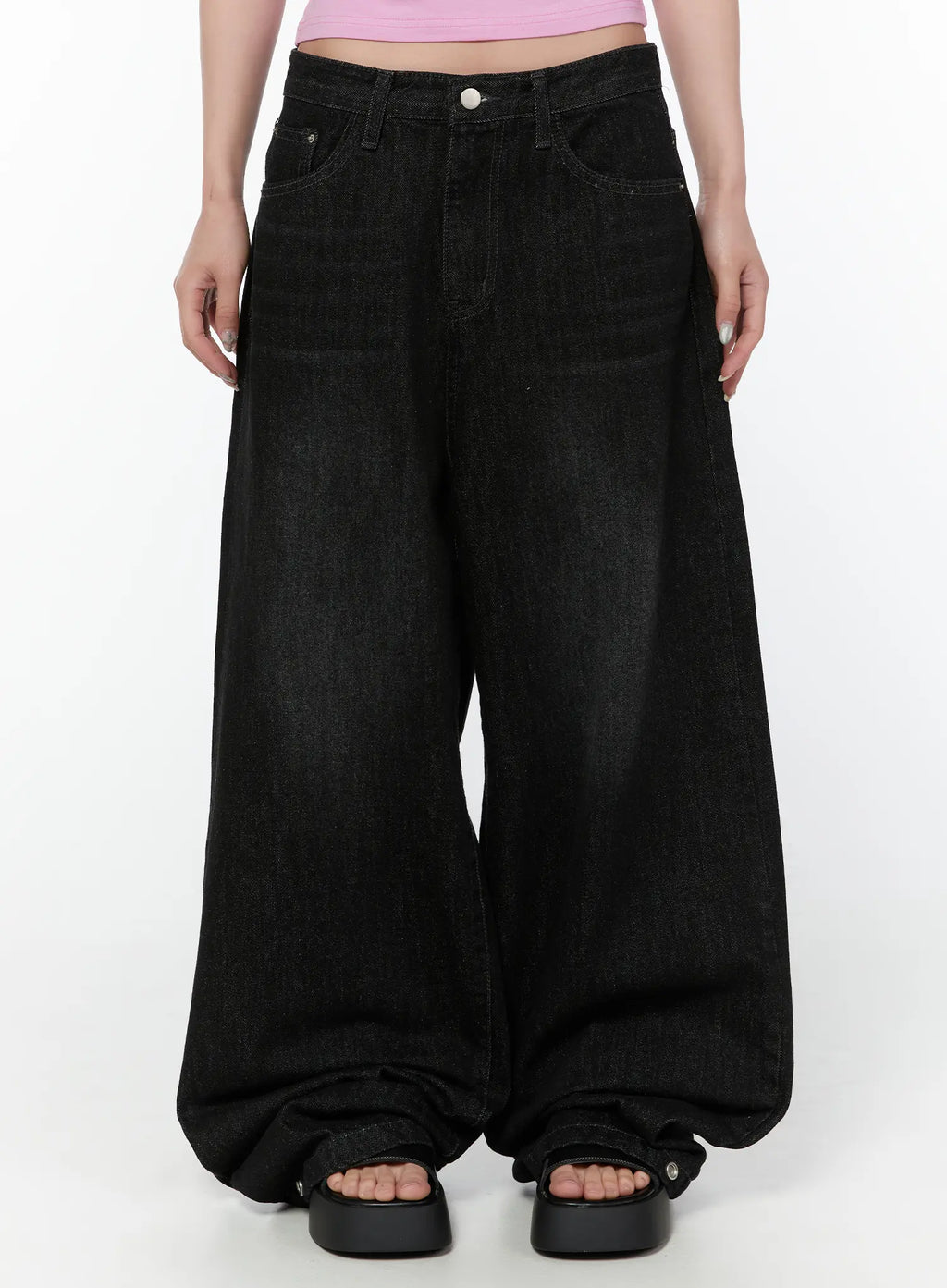 Jax Snap-Button Dark Wash Wide-Leg Jeans CY514