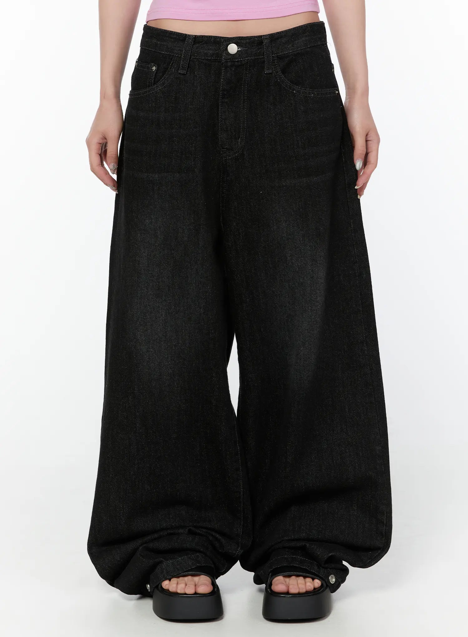 Jax Snap-Button Dark Wash Wide-Leg Jeans CY514