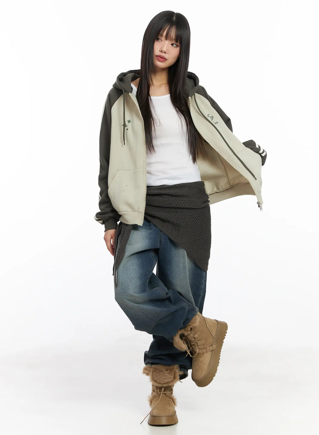 Eliza Fleece-Lined Washed Wide Leg Jeans CD518