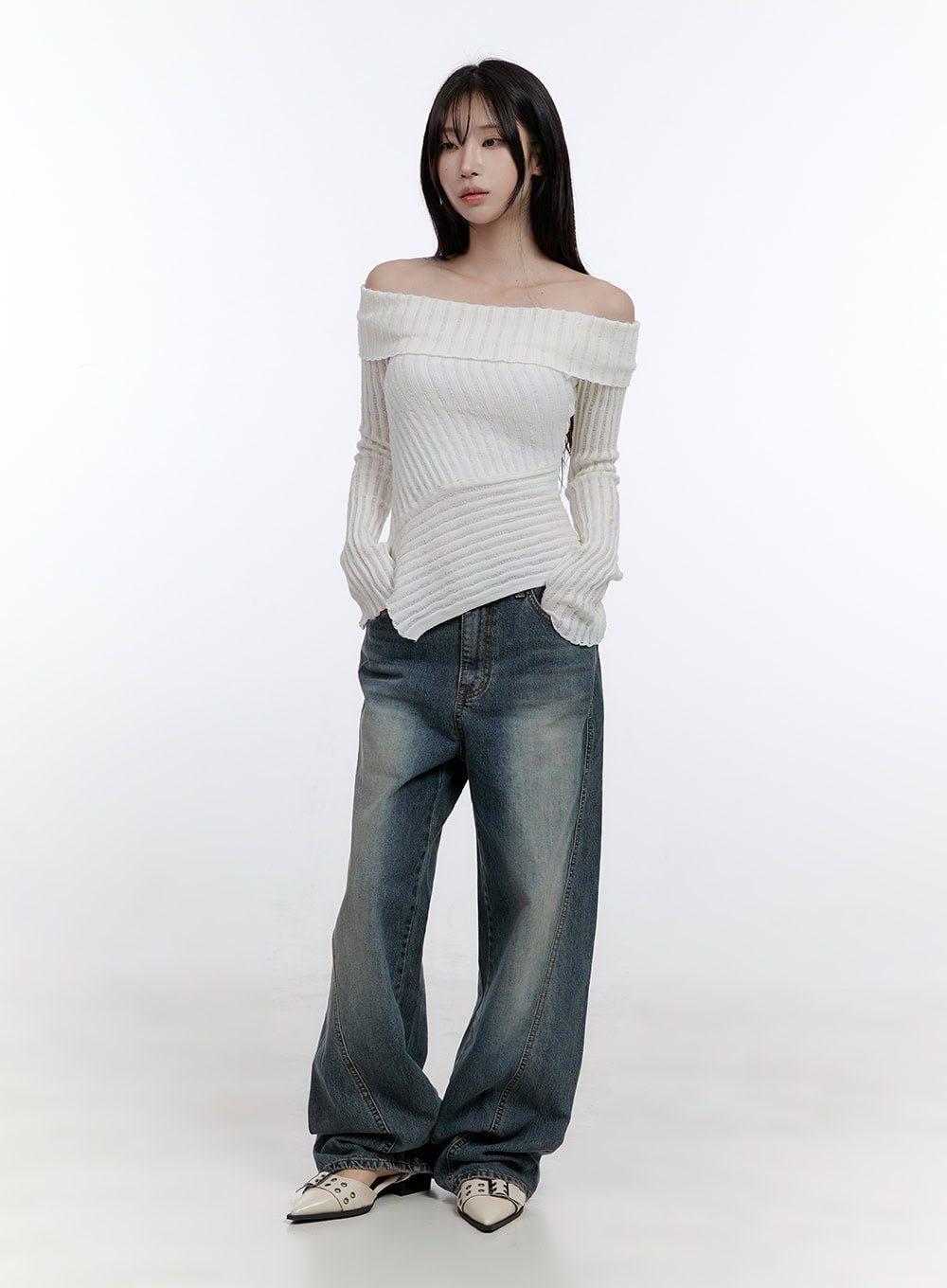 Lucia Stitched Denim Baggy Jeans CO418