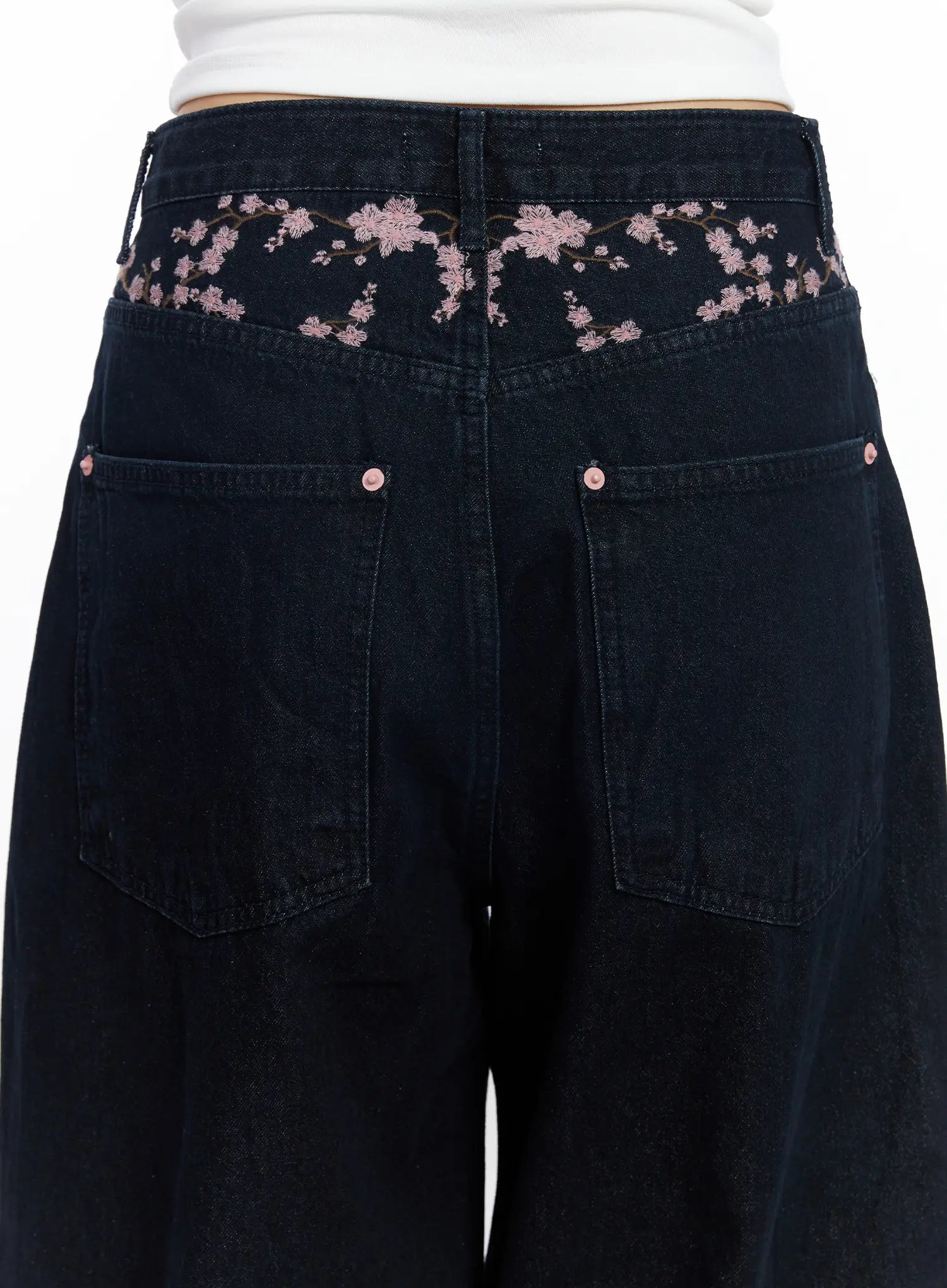 Mahalia Cherry Blossom Embroidered Wide Leg Jeans CF504