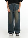 Men's Vintage Washed Loose Fit Jeans (Dark Blue) IG402