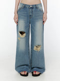 Anouk Vintage Wash Ripped Straight Jeans CU505
