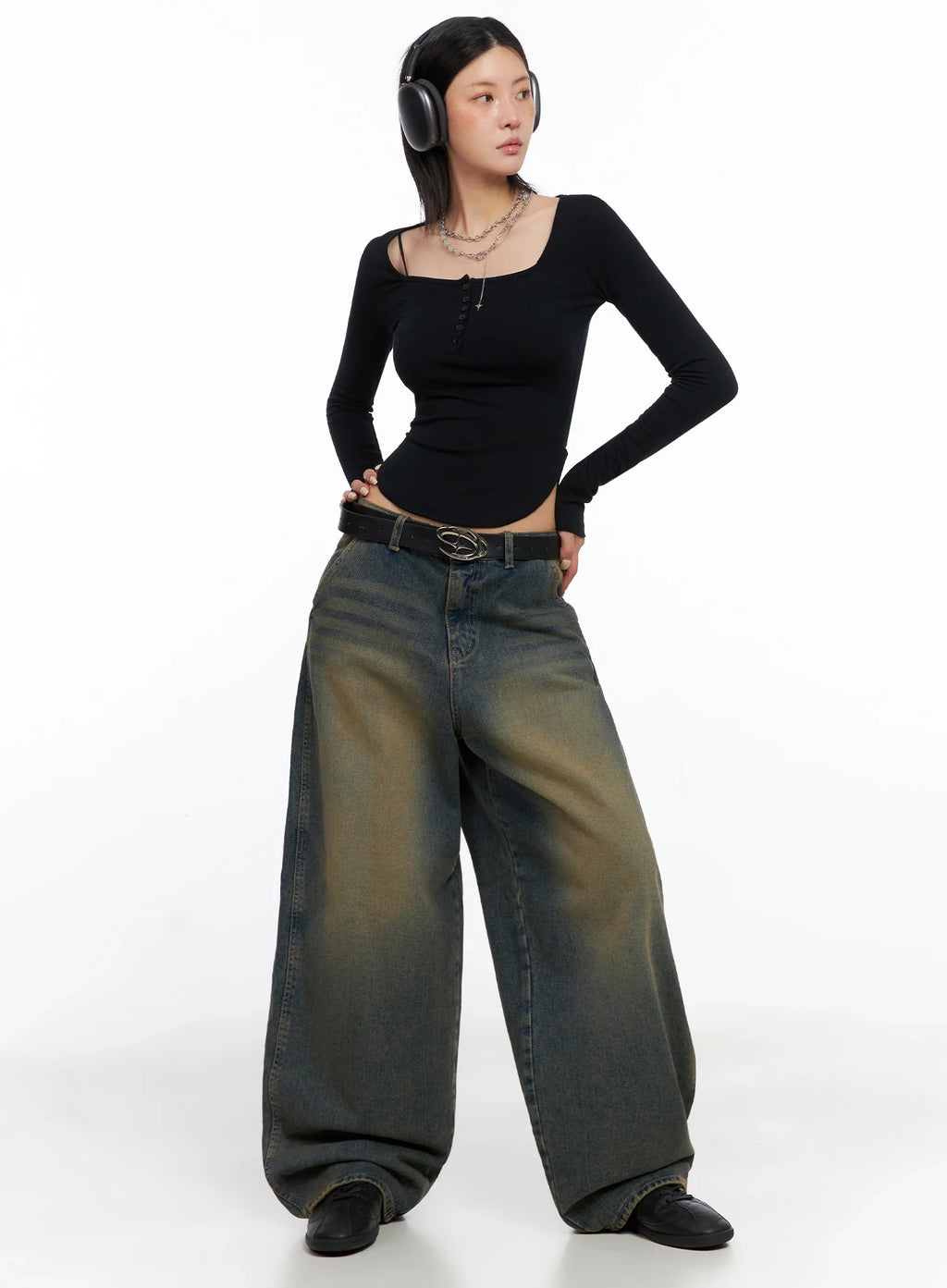Minju Vintage Washed Baggy Jeans IS508