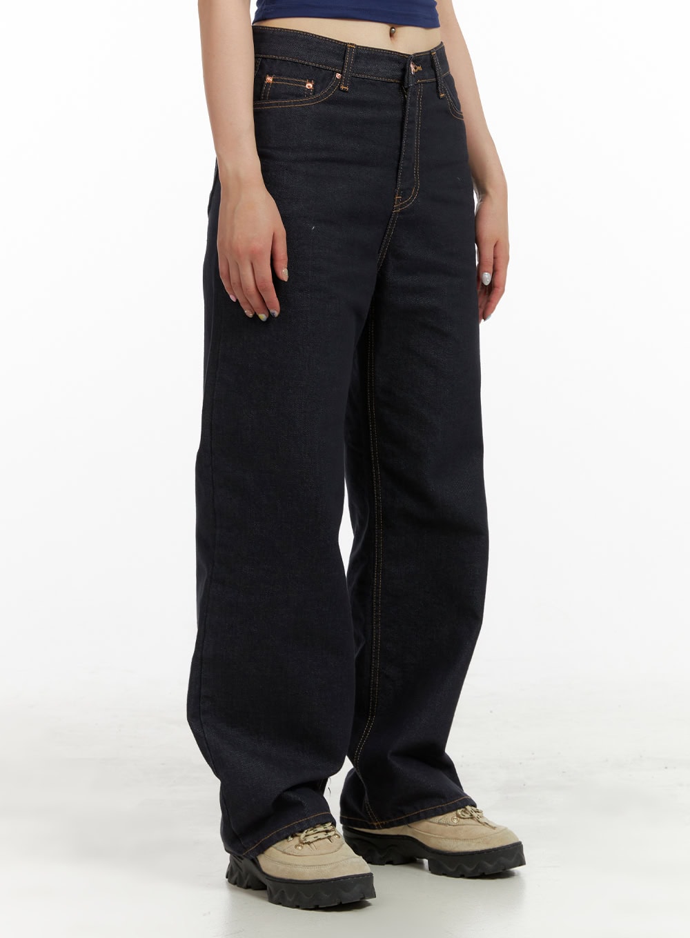 Indigo Stitched Straight Jeans CU424