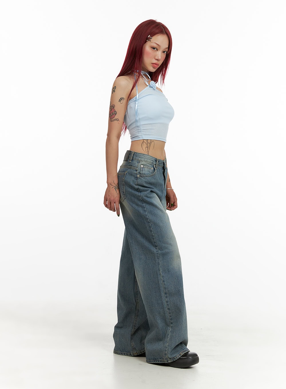 Wide Washed Denim Jeans CY429