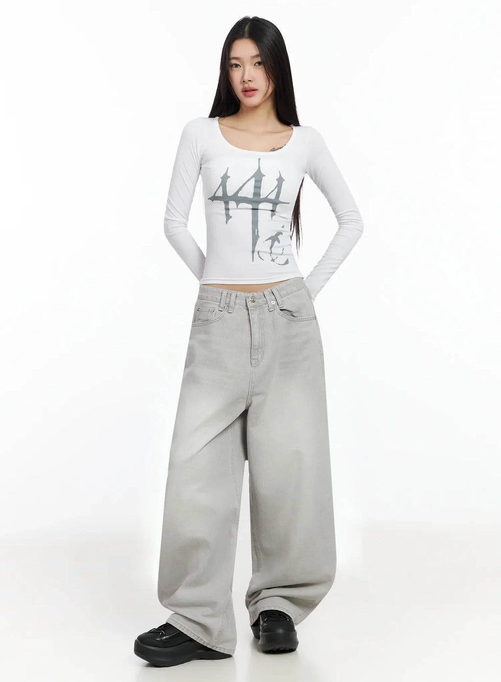Cece Stone Washed Wide Leg Jeans IA508