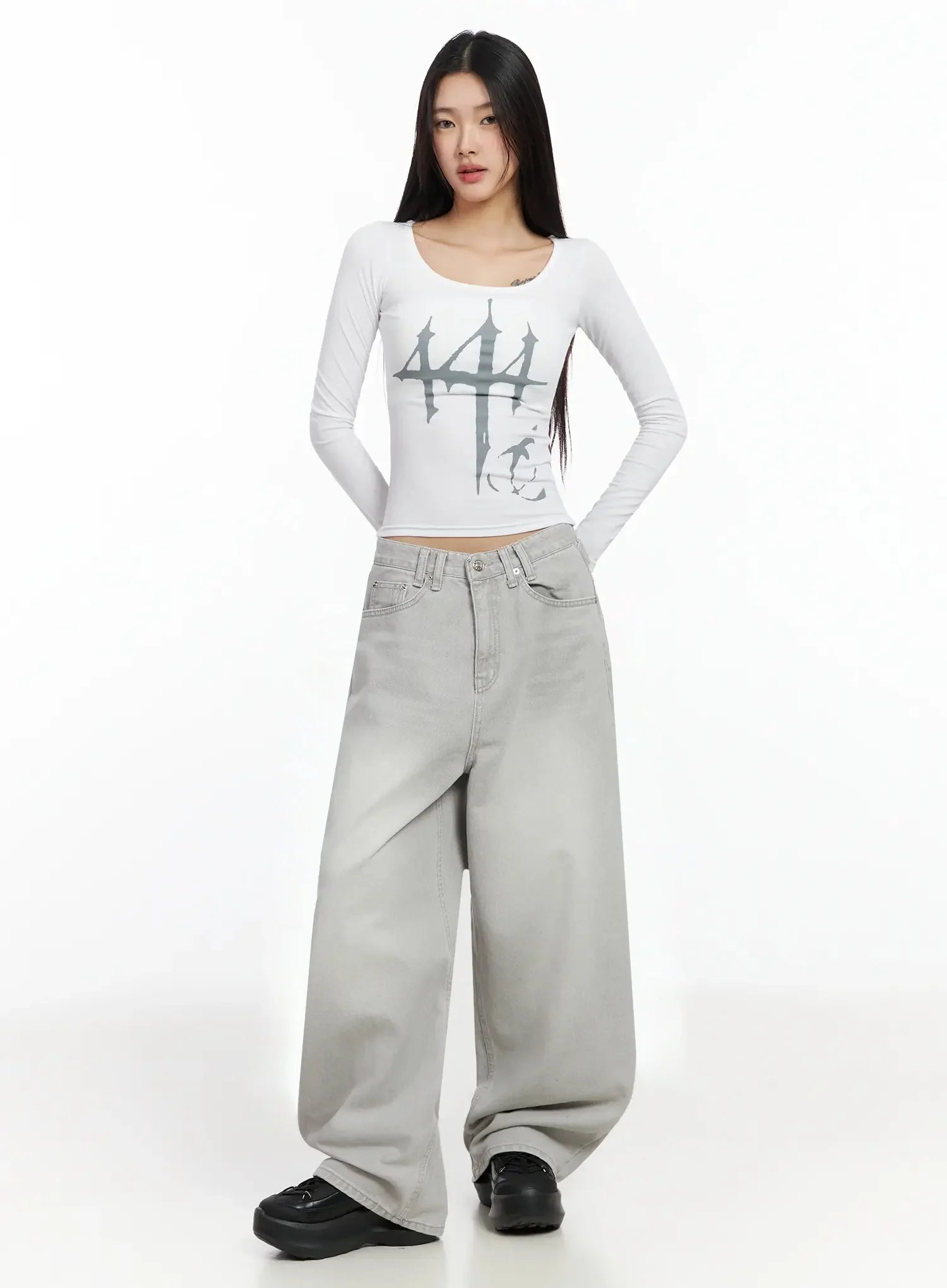 Cece Stone Washed Wide Leg Jeans IA508
