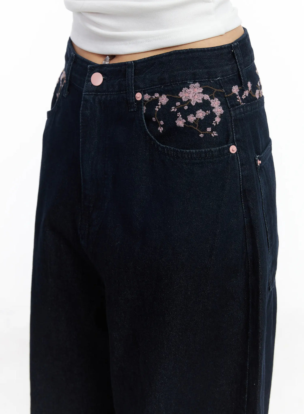 Mahalia Cherry Blossom Embroidered Wide Leg Jeans CF504