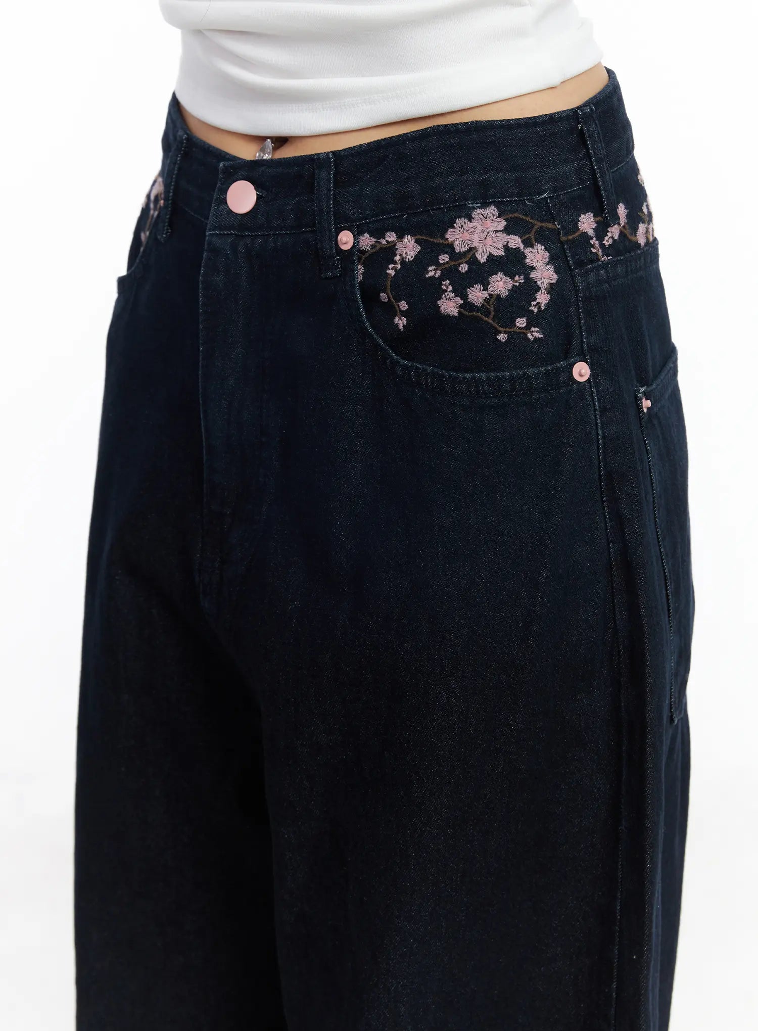 Mahalia Cherry Blossom Embroidered Wide Leg Jeans CF504