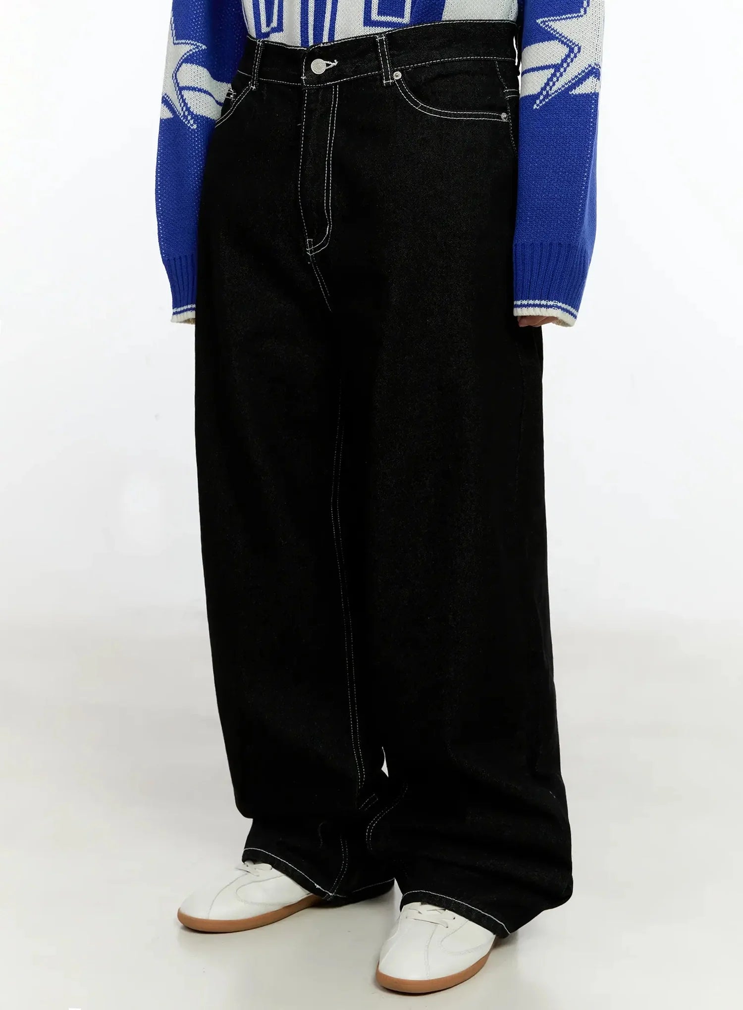 Men's Stitched Detail Baggy Jeans IN506