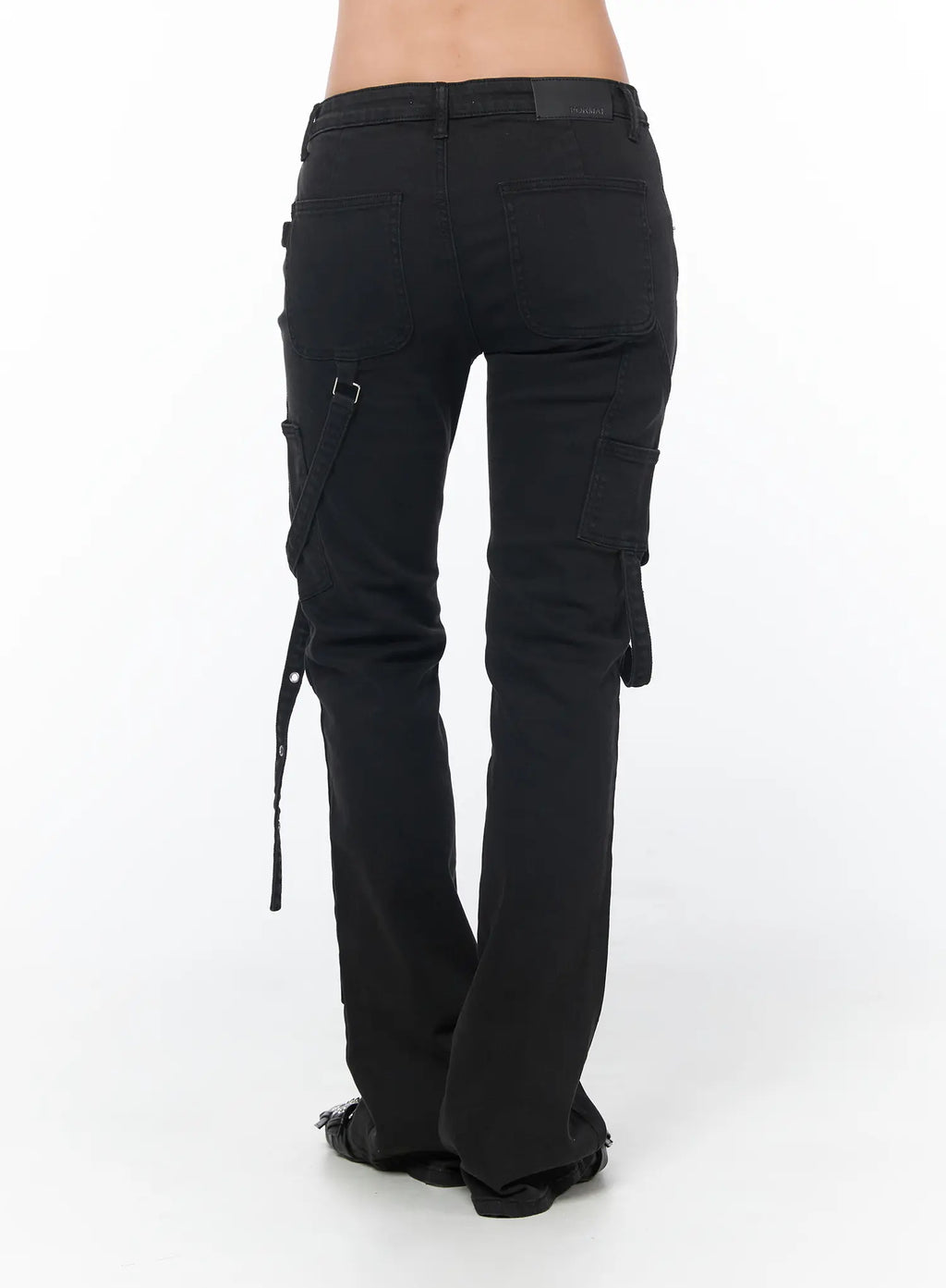 Black Buckle Bootcut Cargo Pants CY513