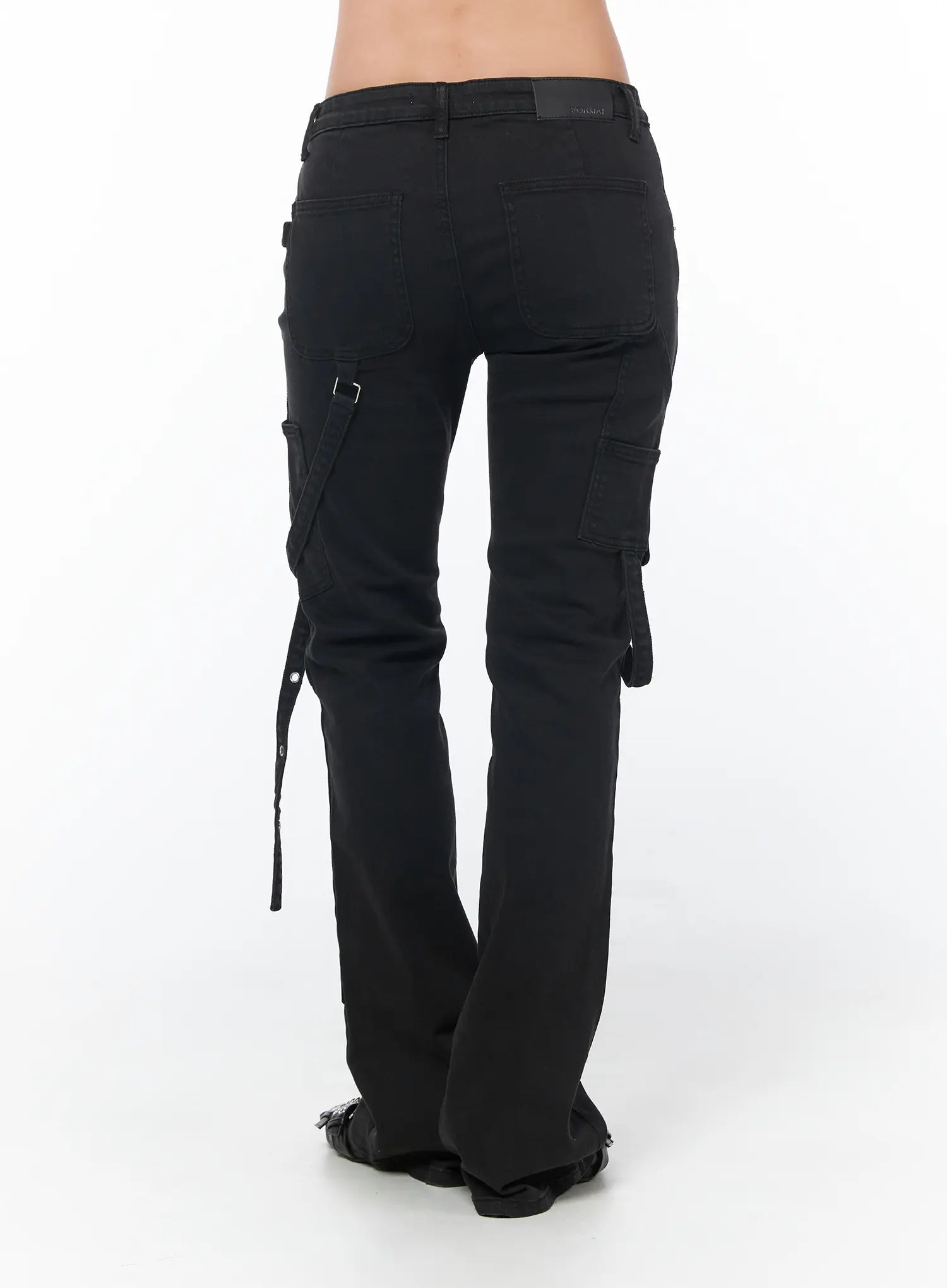Black Buckle Bootcut Cargo Pants CY513
