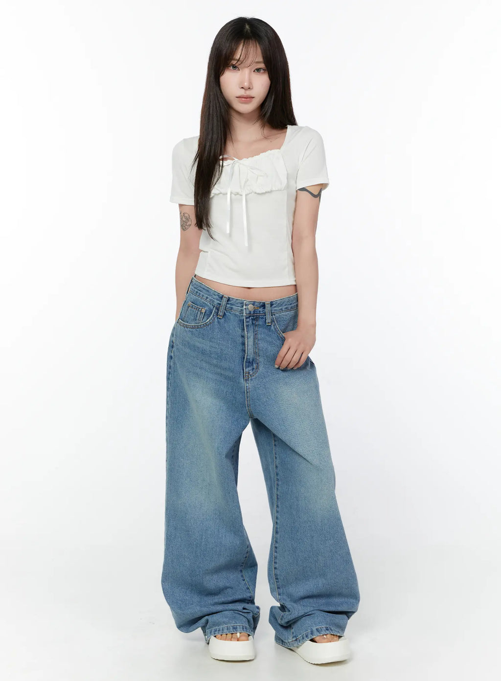 Shea Snap-Button Wide-Leg Jeans CY514
