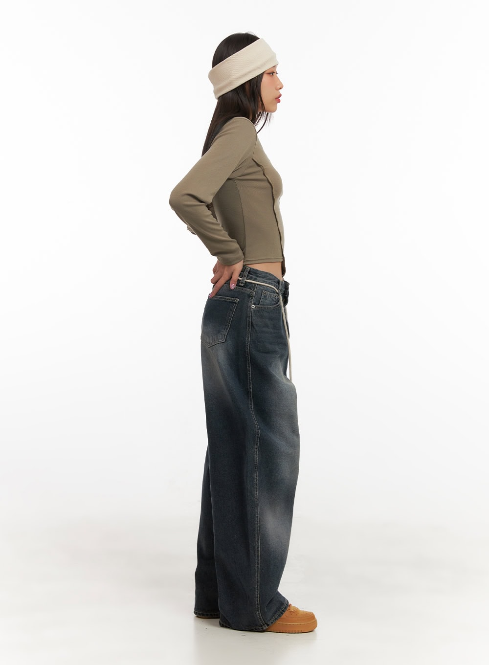 Vivian Washed Cotton Baggy Jeans CD409