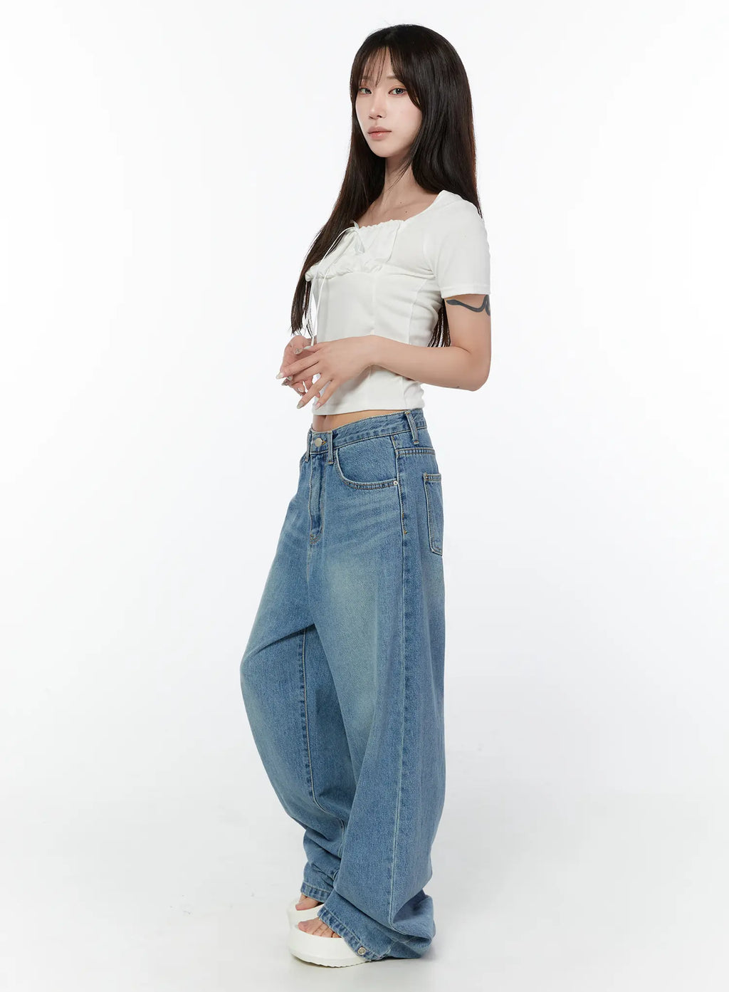 Shea Snap-Button Wide-Leg Jeans CY514