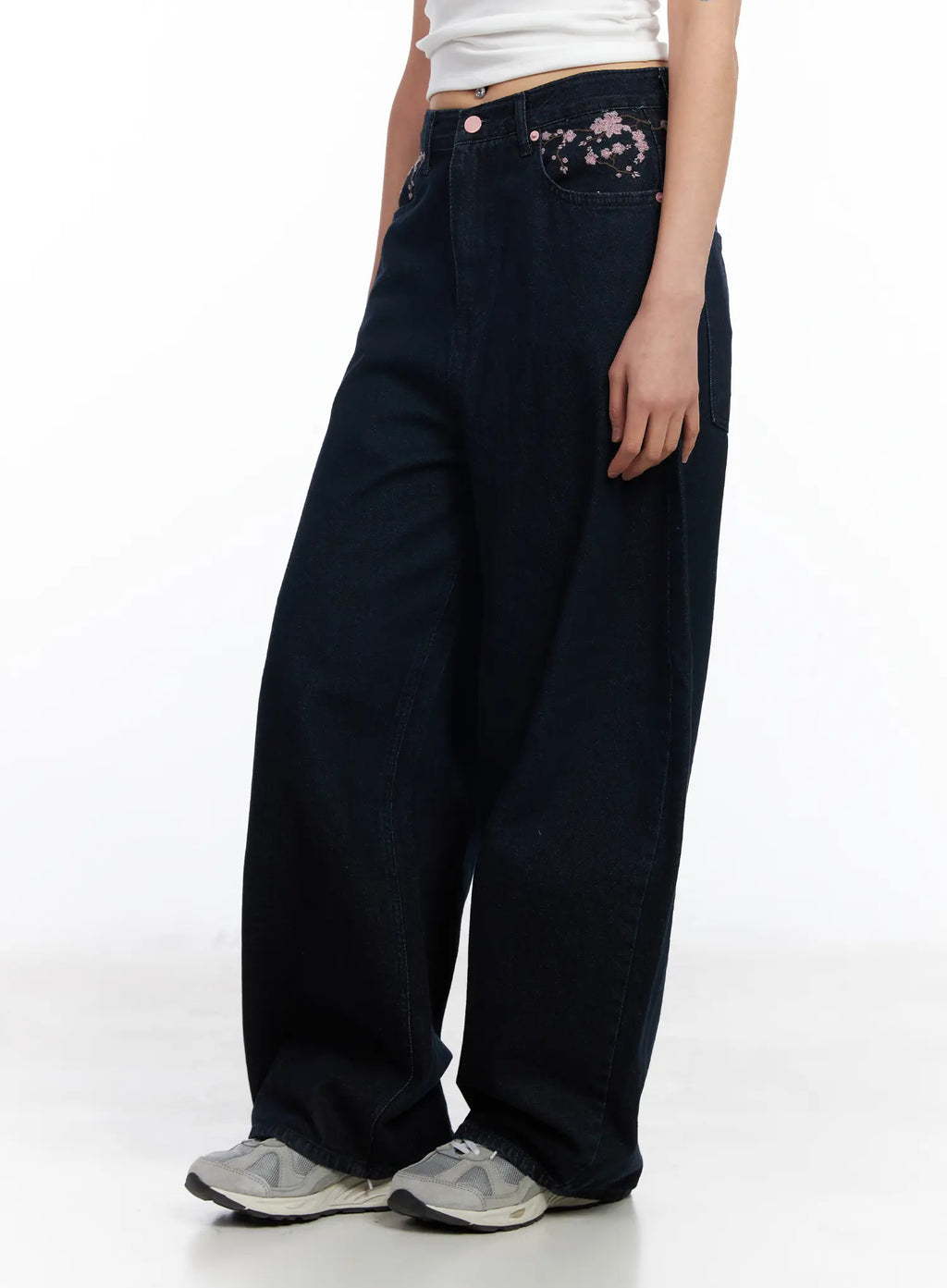 Mahalia Cherry Blossom Embroidered Wide Leg Jeans CF504