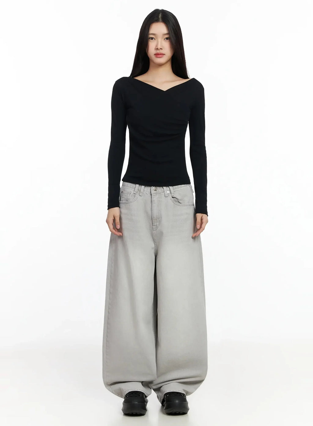 Cece Stone Washed Wide Leg Jeans IA508
