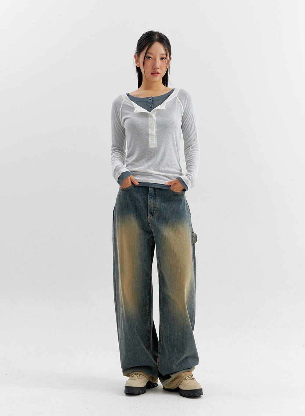 Vintage Wash Wide Leg Jeans CO306