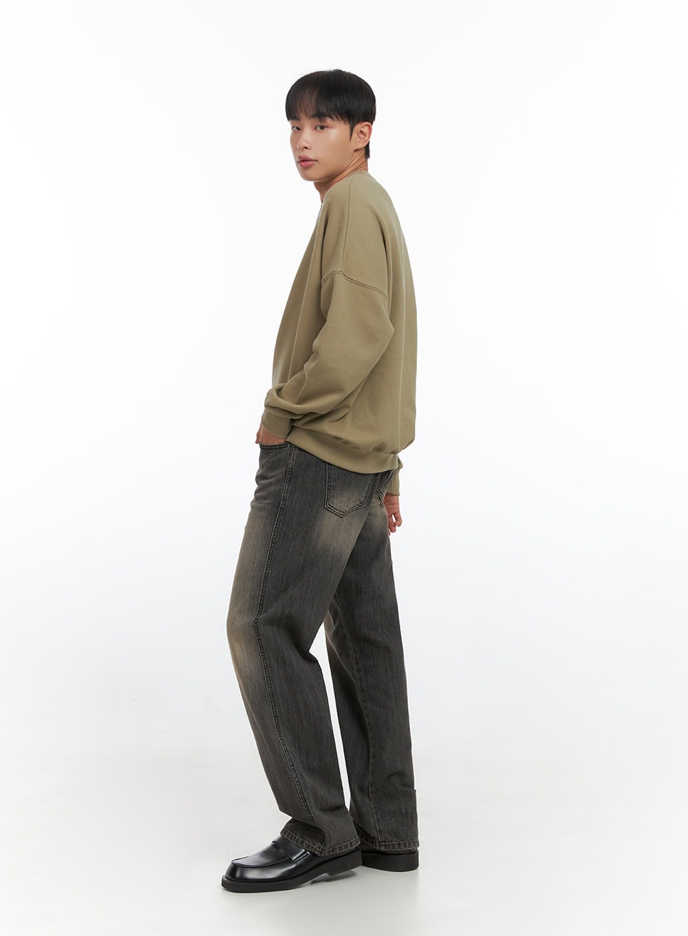 Men's Washed Wide Leg Jeans IO420