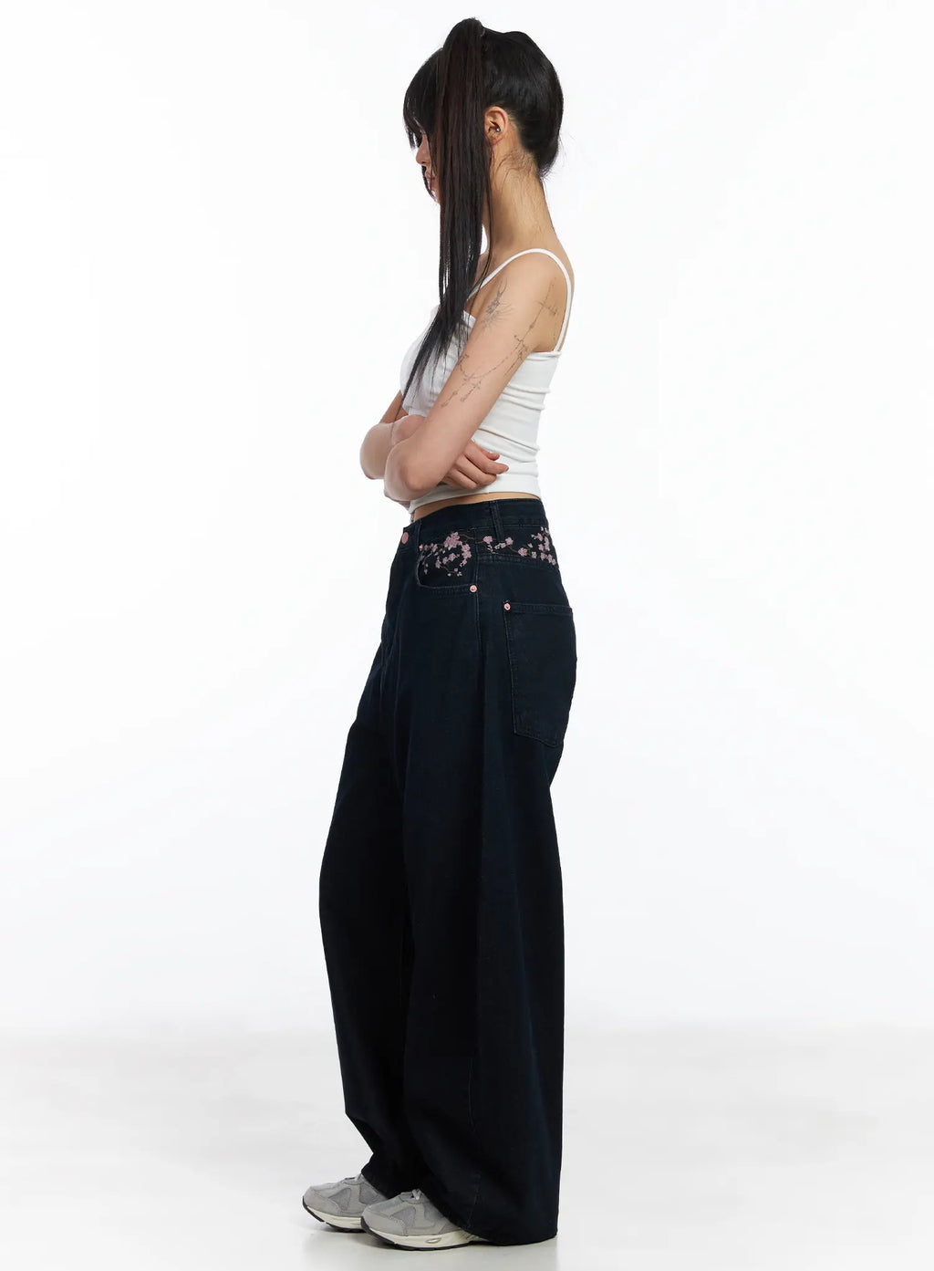 Mahalia Cherry Blossom Embroidered Wide Leg Jeans CF504