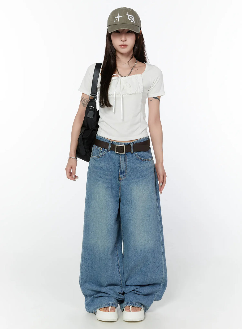 Shea Snap-Button Wide-Leg Jeans CY514