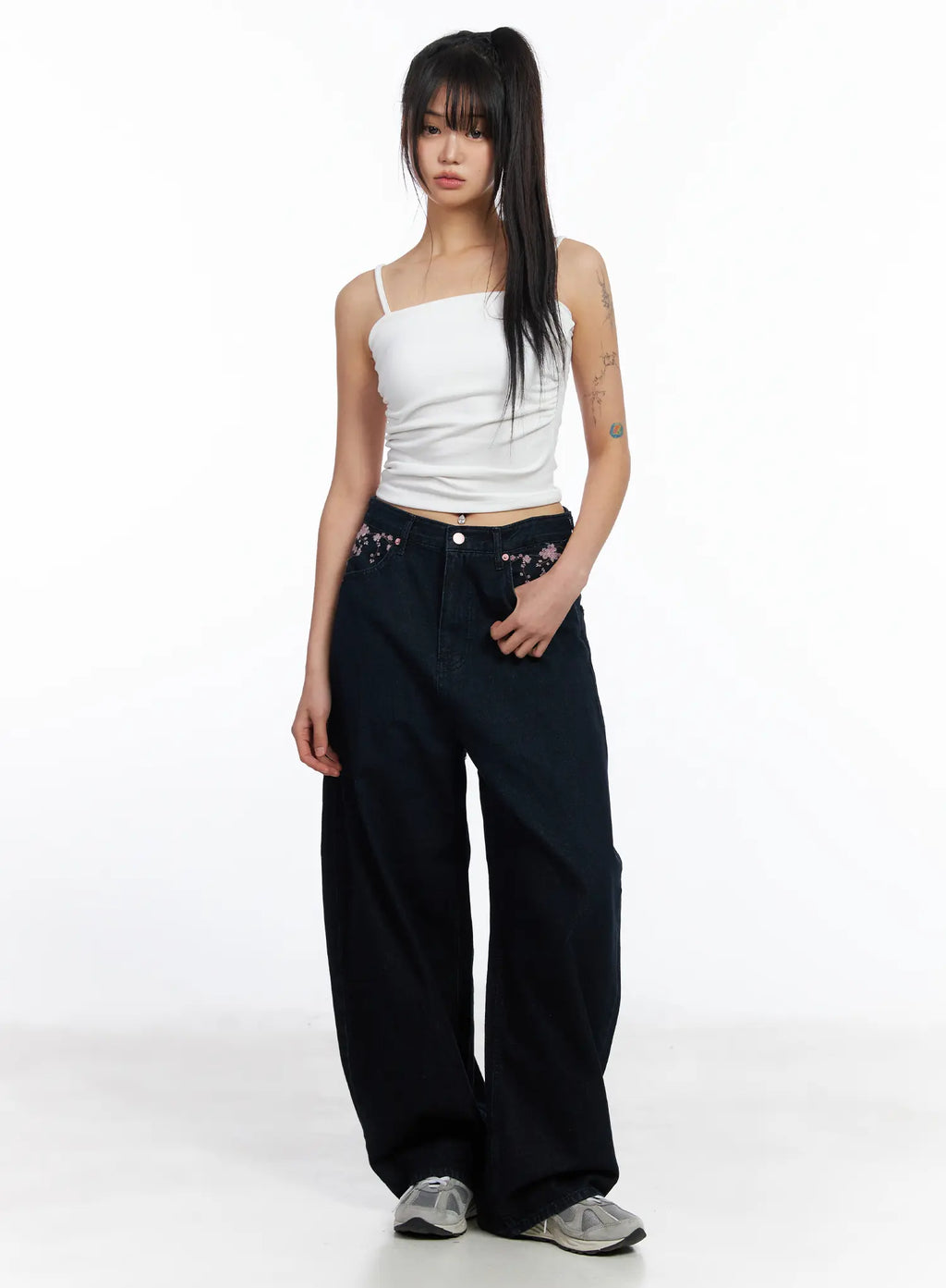 Mahalia Cherry Blossom Embroidered Wide Leg Jeans CF504