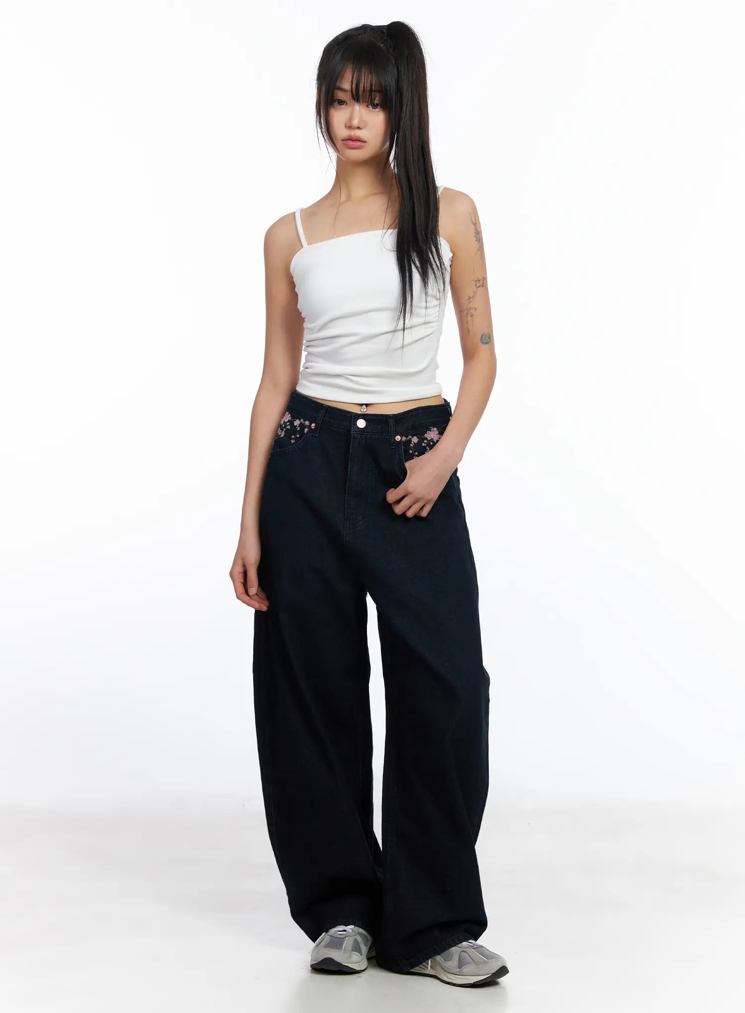 Mahalia Cherry Blossom Embroidered Wide Leg Jeans CF504