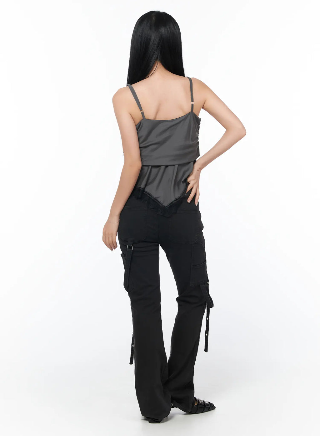 Black Buckle Bootcut Cargo Pants CY513