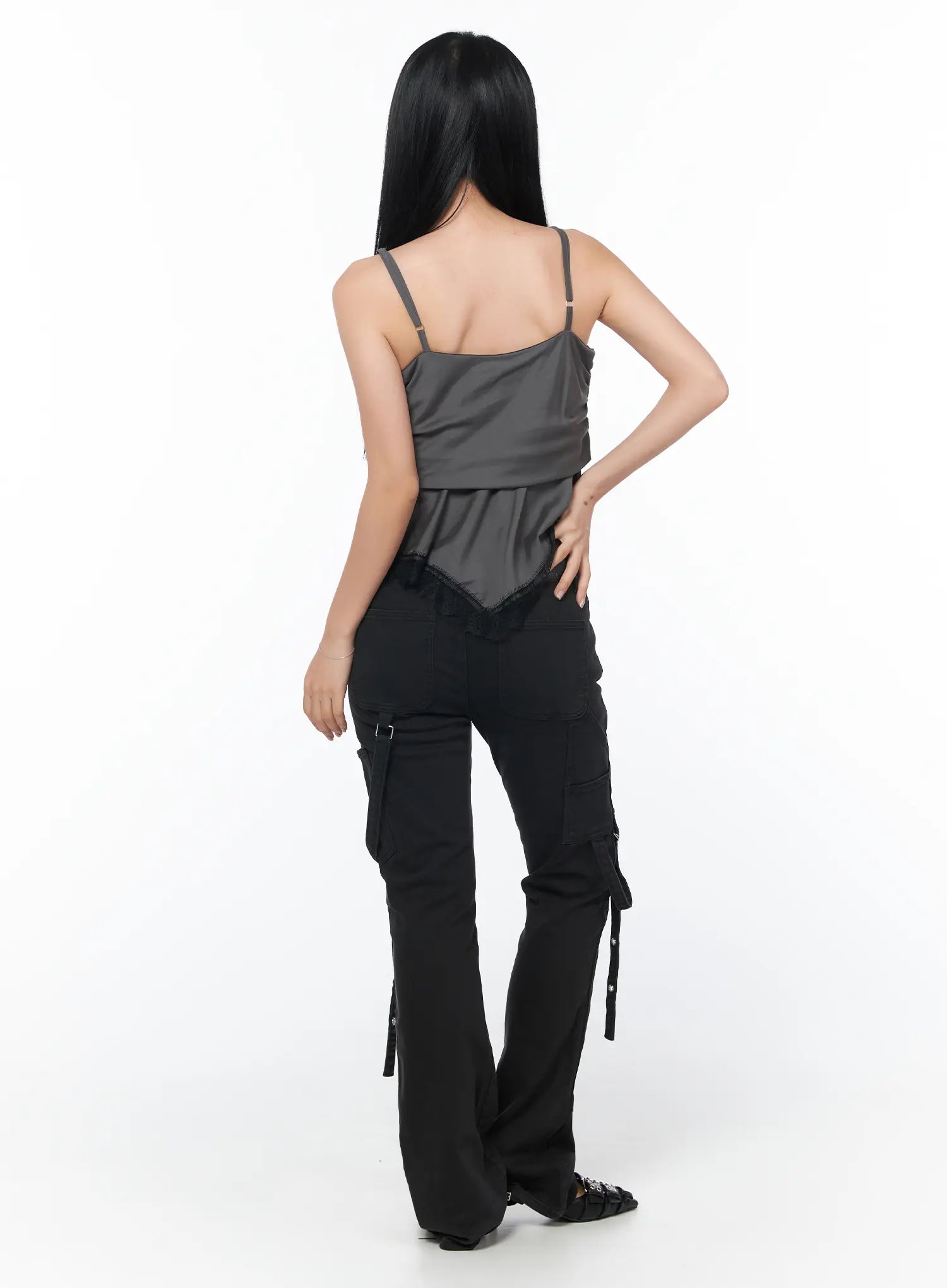 Black Buckle Bootcut Cargo Pants CY513