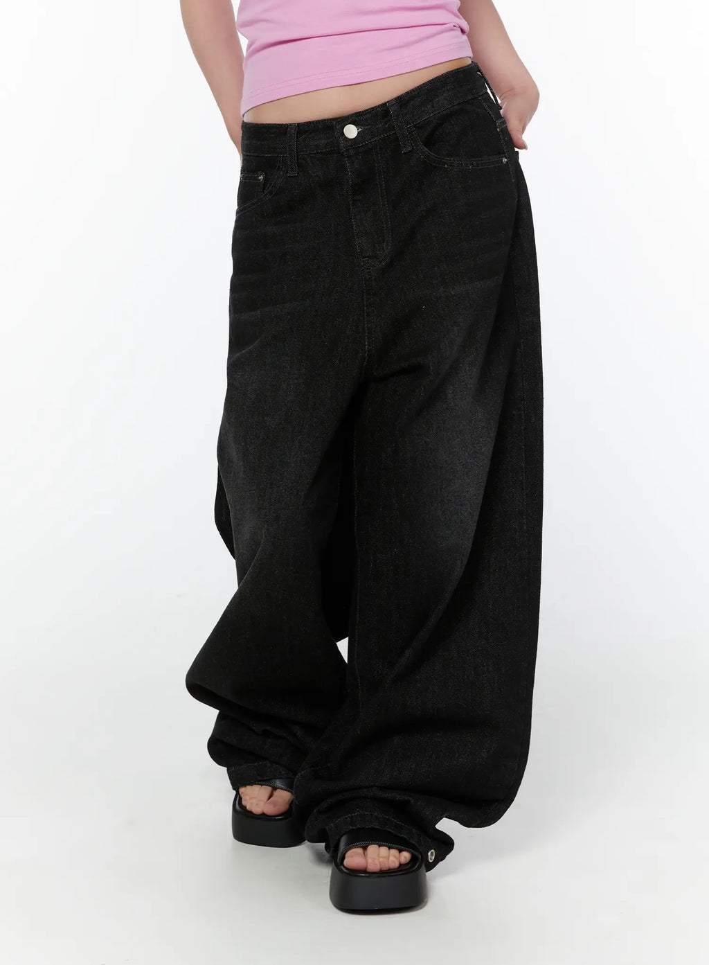 Jax Snap-Button Dark Wash Wide-Leg Jeans CY514