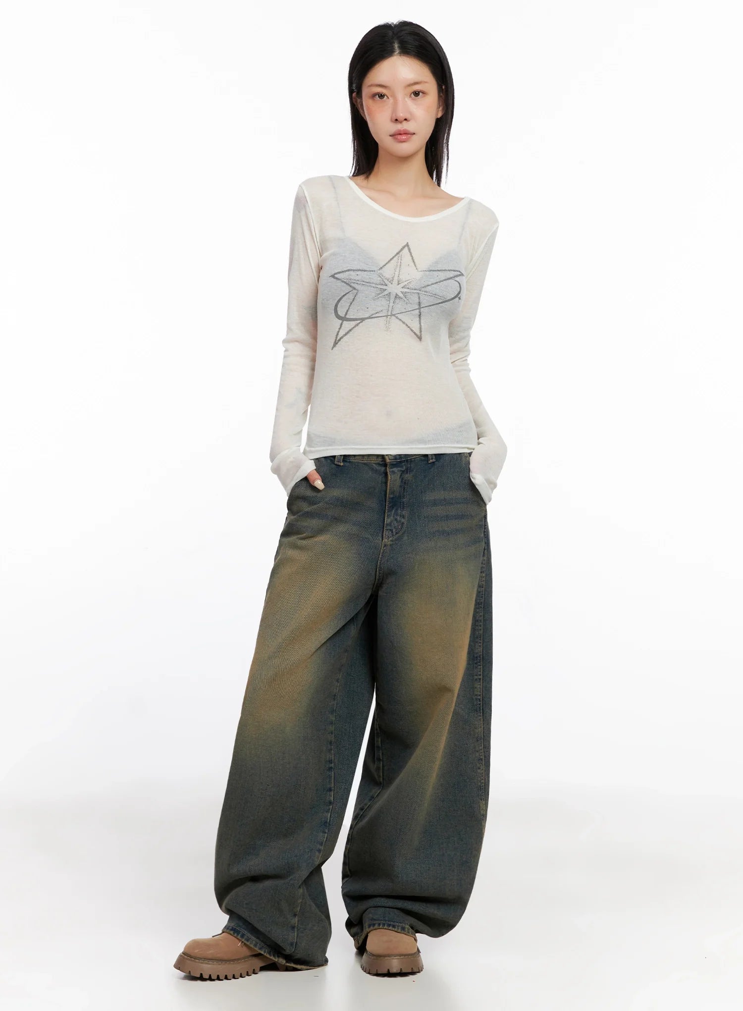 Minju Vintage Washed Baggy Jeans IS508