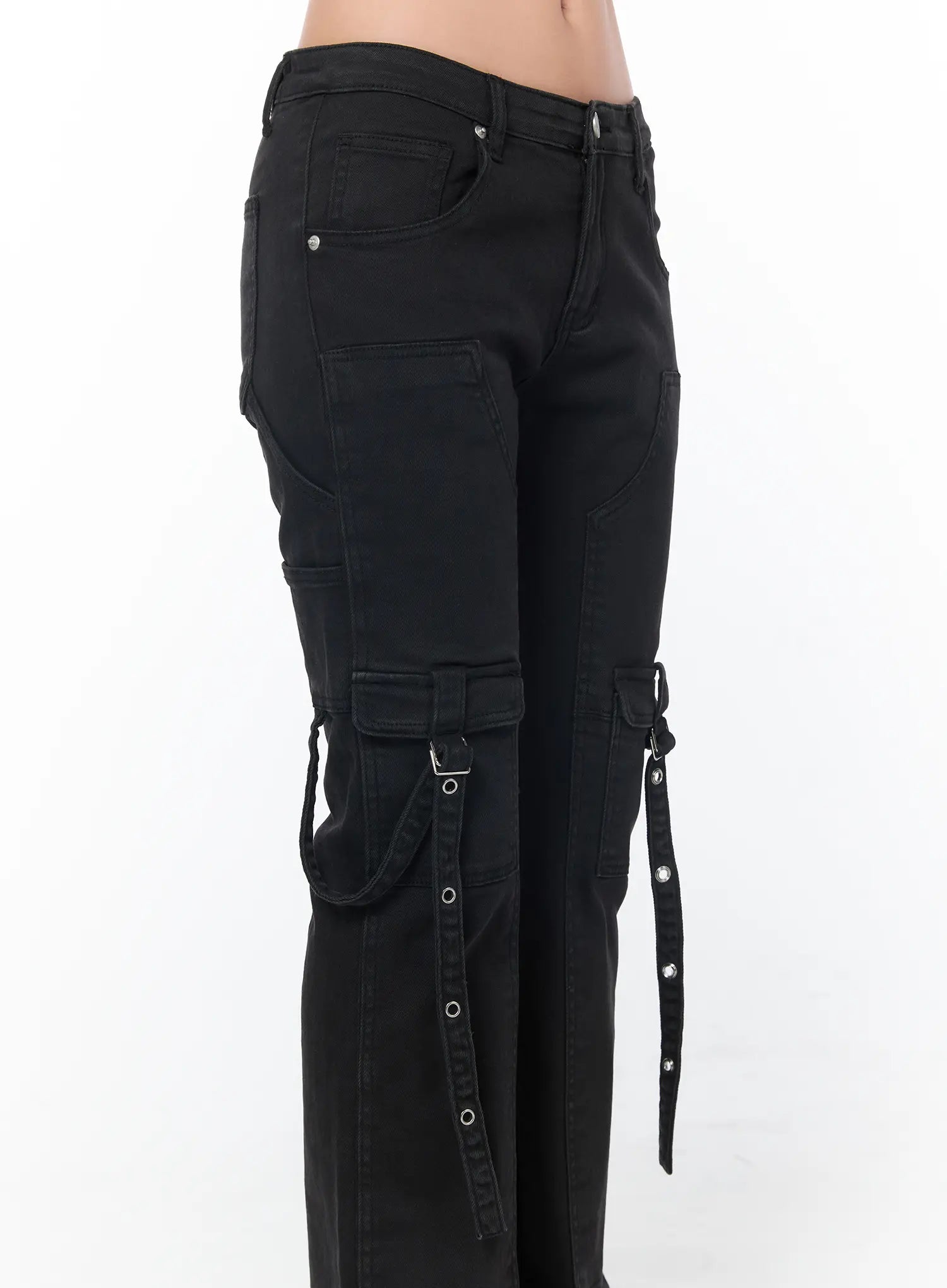 Black Buckle Bootcut Cargo Pants CY513