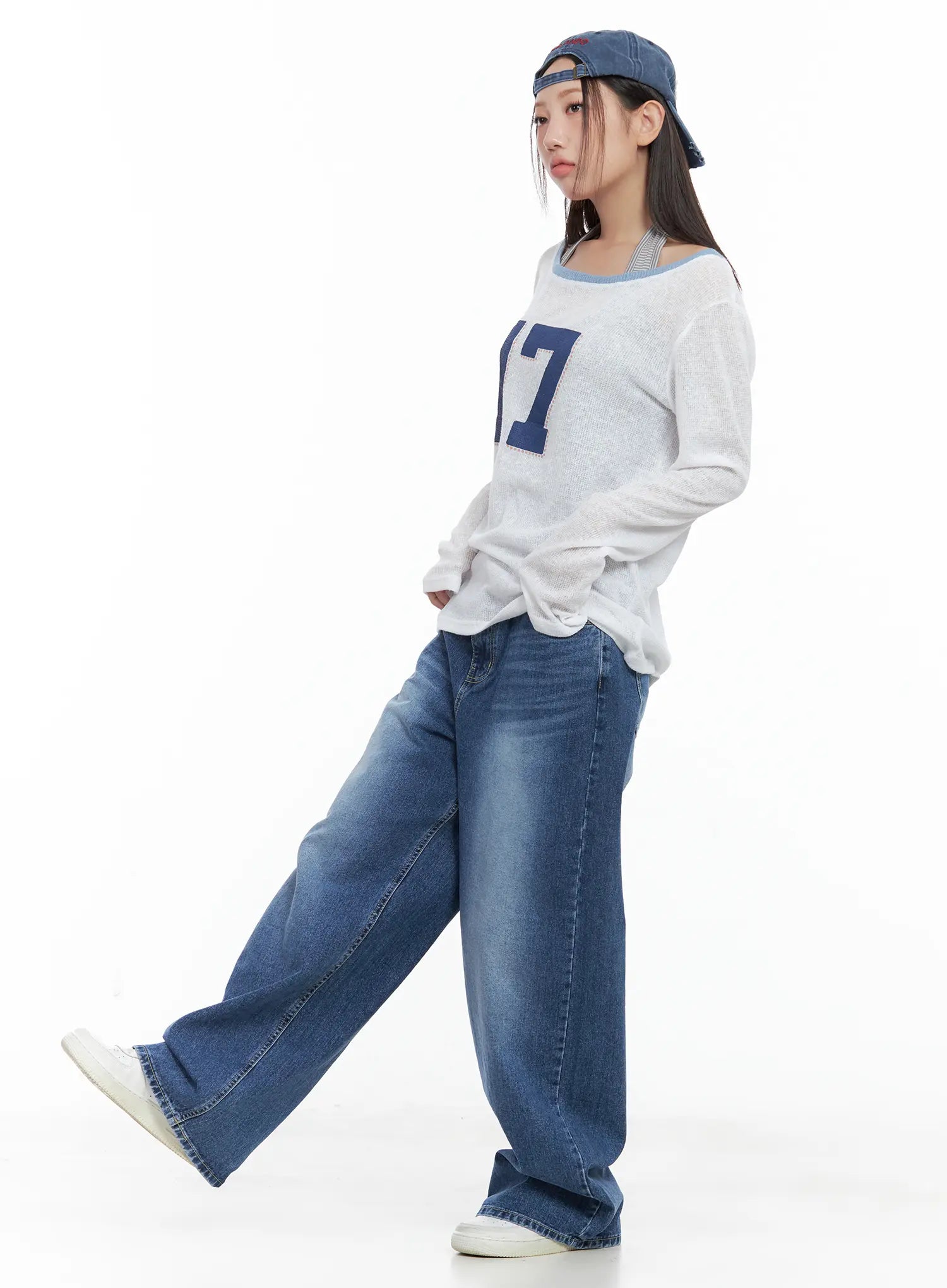 Hayoung Washed Wide-Leg Denim Jeans CL509