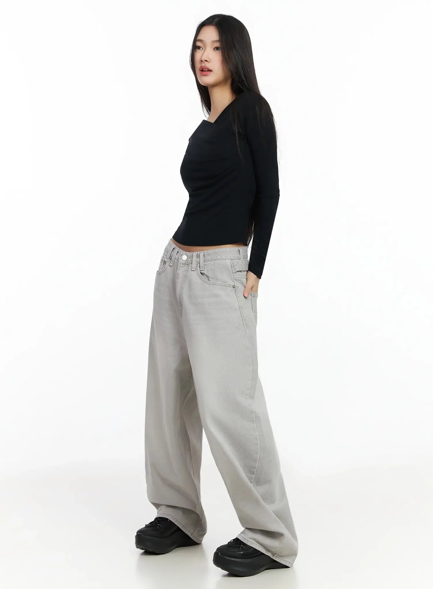 Cece Stone Washed Wide Leg Jeans IA508