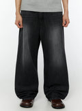 Men's Linen Wide Leg Jeans (Black) IU516