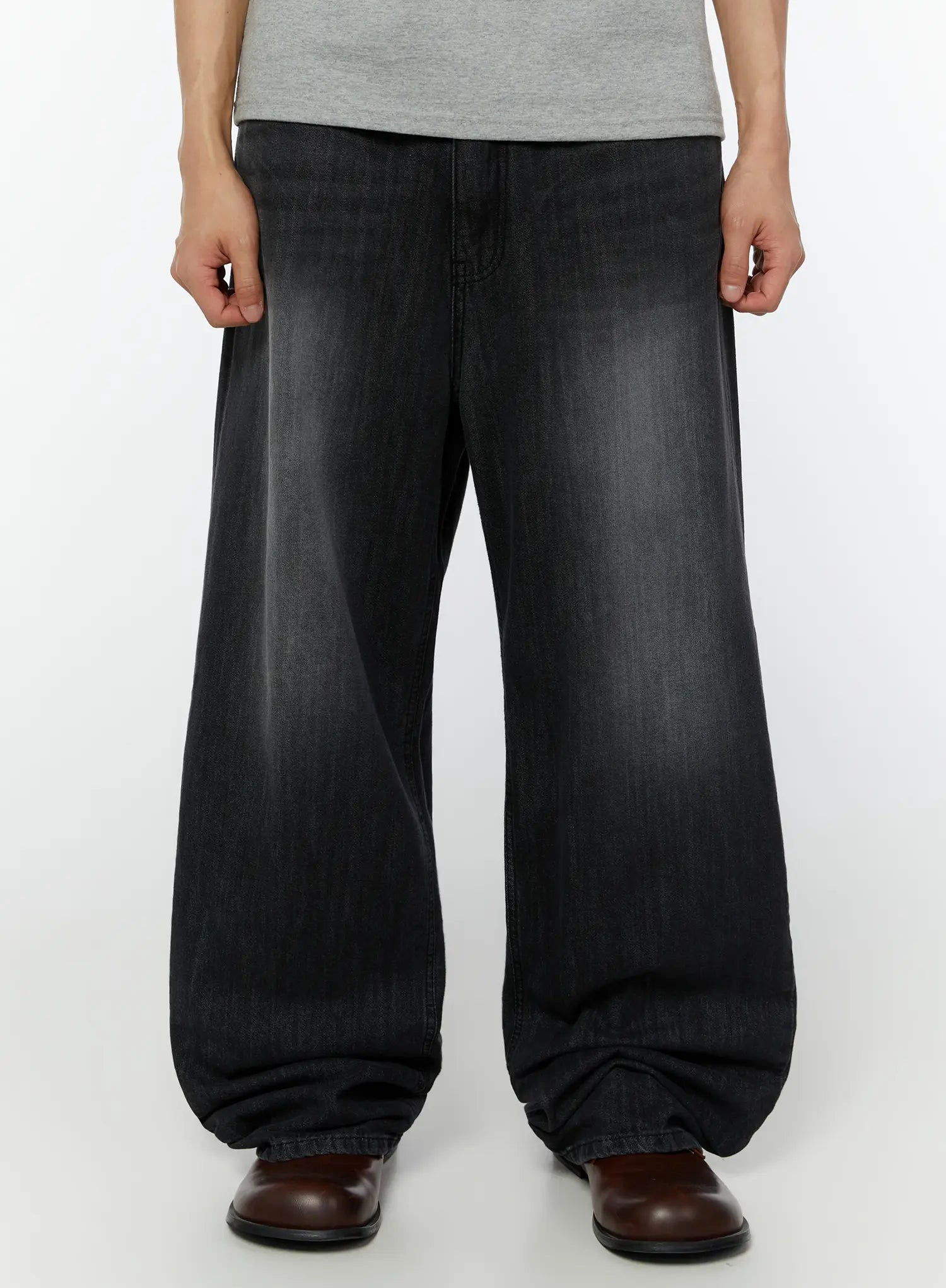 Men's Linen Wide Leg Jeans (Black) IU516