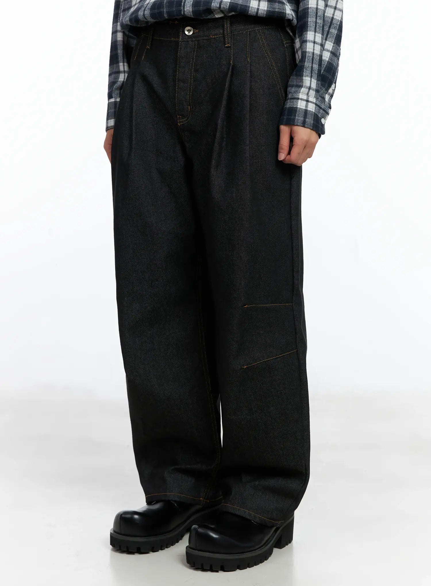 Men's Pintuck Jeans (Black) IN518