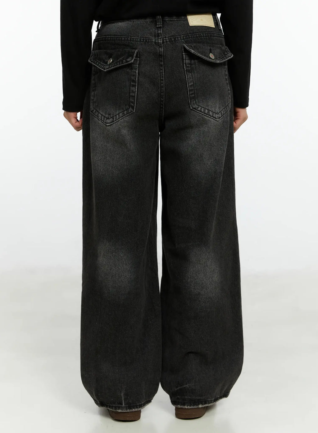 Men's Washed Black Wide Leg Jeans IF511