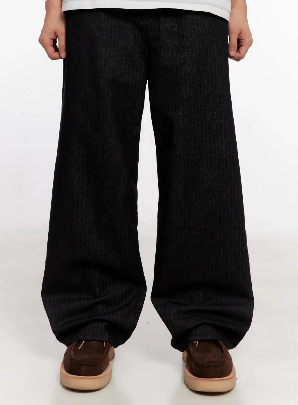 Men's Herringbone Wide-Leg Jeans (Black) IO523