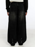 Men's Black Washed Wide Leg Jeans IM530