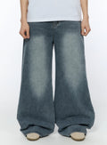 Men's Wide-Leg Washed Jeans IA517