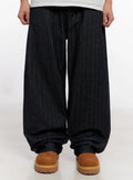Men's Stripe Wide-Leg Jeans with Patch Detail IO523