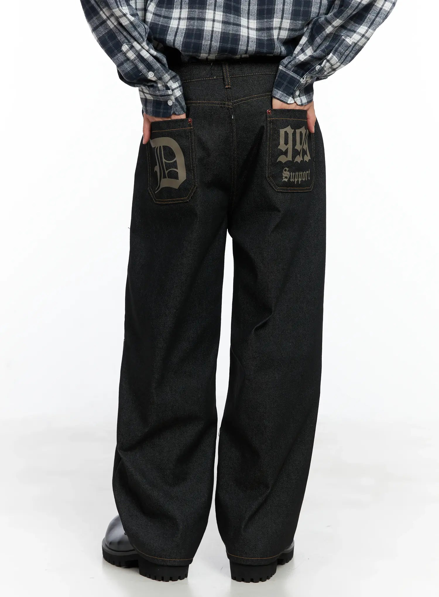 Men's Pintuck Jeans (Black) IN518