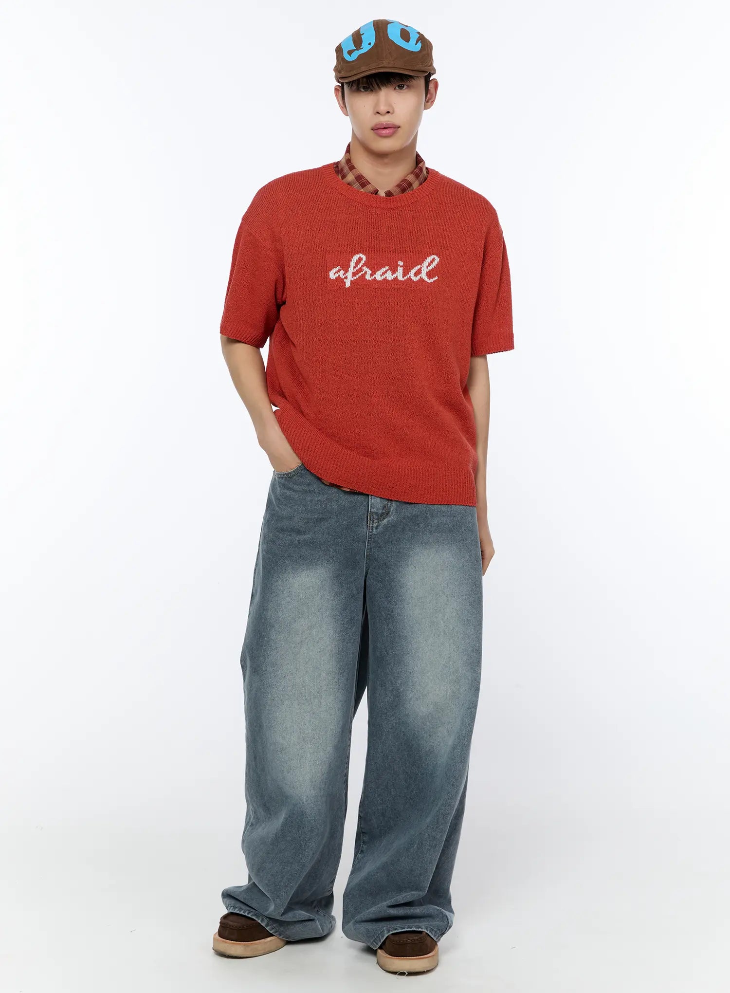 Men's Wide-Leg Washed Jeans IA517